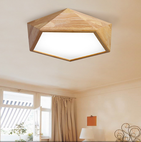LEXA Geometric LED Ceiling Light in Wood (42cm) with Safety Mark LED Driver (Pre-order)